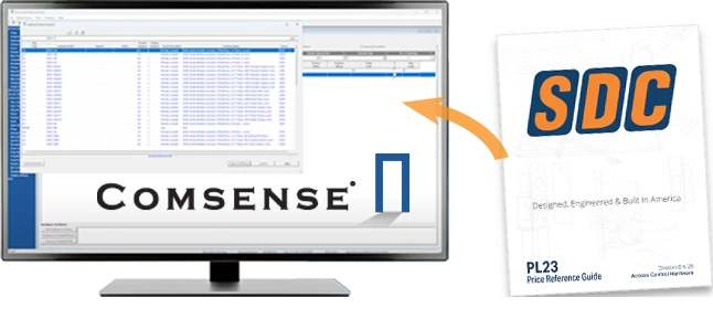 Comsense Opening Suite software on a monitor next to the SDC PL23 Price Reference Guide