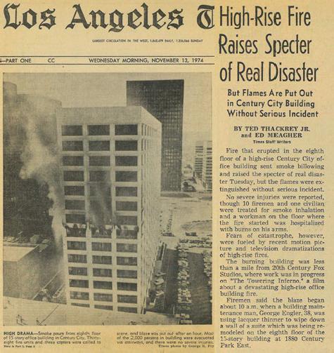 Los Angeles Times high-rise fire story, November 1974
